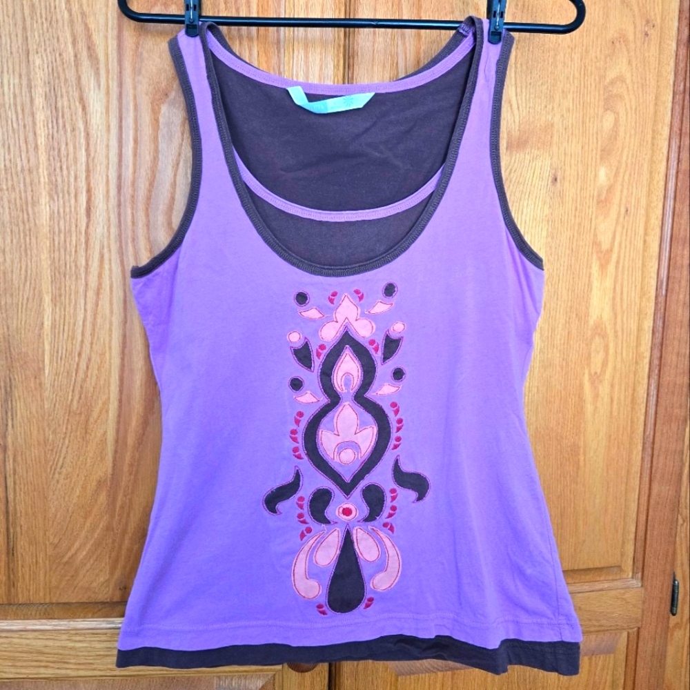 pink, layered tank top with goddess design. Athleta brand, size small